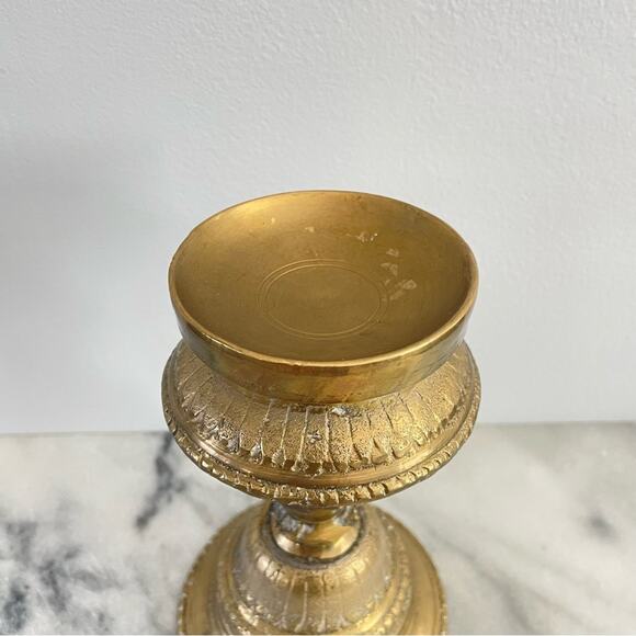 Vintage Brass Candlestick Candle Holder Bowl Lamp Incense Gold Solid MCM Design - Picture 3 of 9